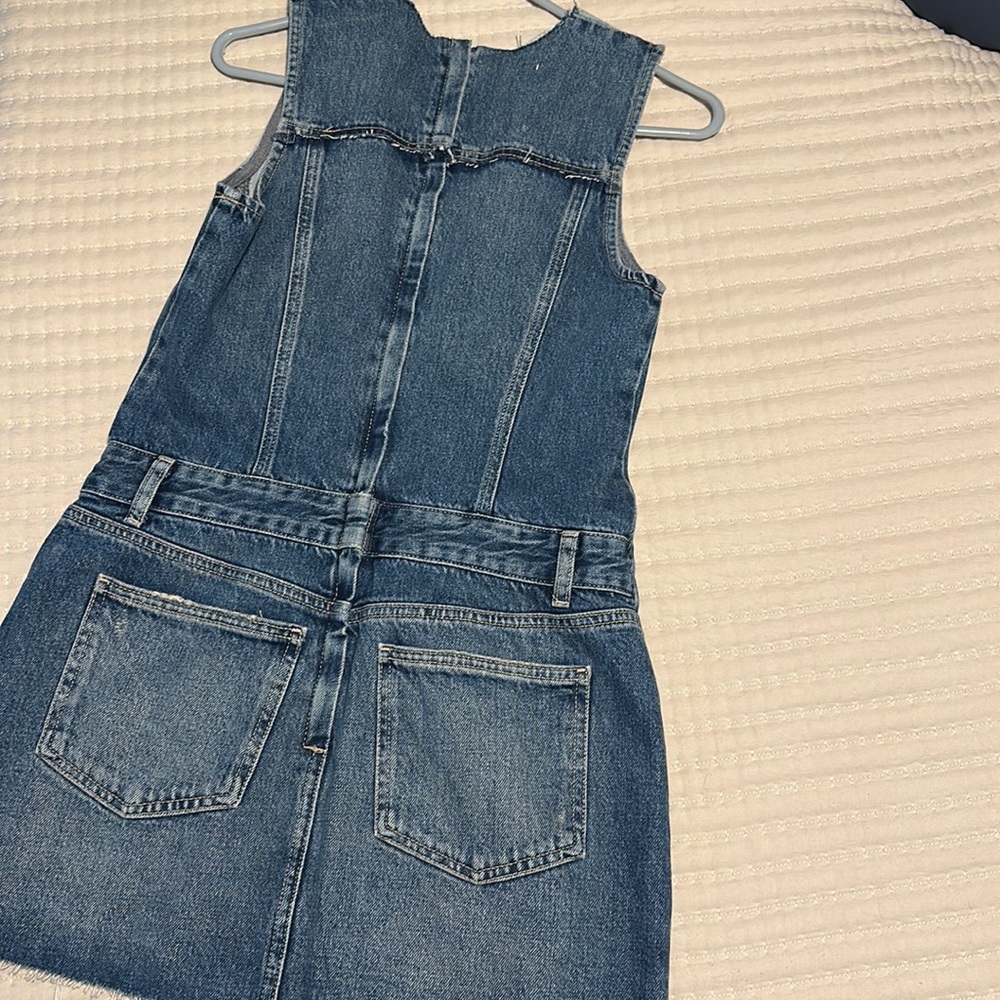 Zara Two-Tone Denim Mini Dress in Light Blue and Dark Blue - Picture 4 of 7
